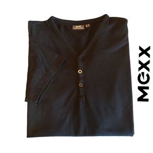 Mexx Henley Button Front Short Sleeve T-shirt‎ in Black - NWOT
